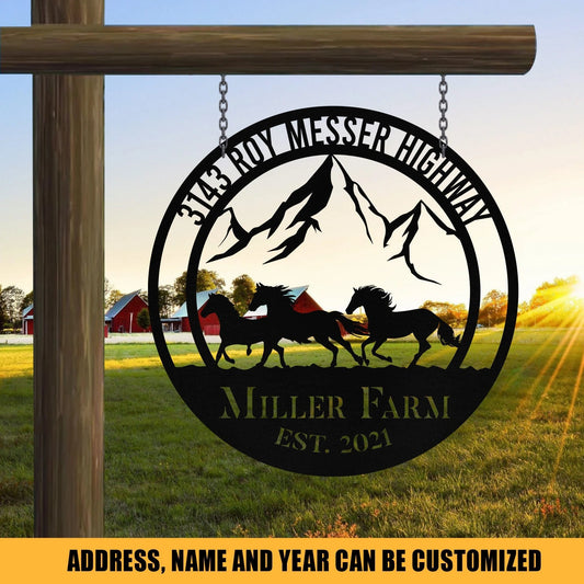 Personalized Metal Wild Horse Sign Monogram, Farm, Ranch, Stable, Wall Decor Art Gift, Metal Laser Cut Metal Signs Custom Gift Ideas - 8 inches - metal sign