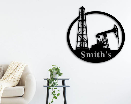 Personalized Oil Field Door Hanger. Oil Rig Metal Art, Gift For Oil Field Worker, Rustic Metal Wall Art - metal sign