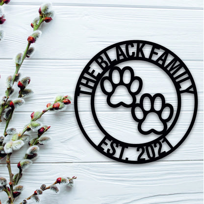 Personalized Metal Sign Front Door Monogram, Paw Print Custom Outdoor Metal Sign For House Decor Address Sign Family Sign For Front Door Dog Laser Cut Metal Signs Custom Gift Ideas