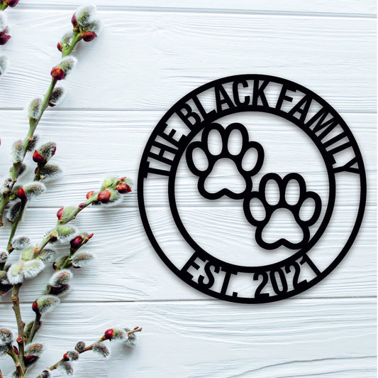 Personalized Metal Sign Front Door Monogram, Paw Print Custom Outdoor Metal Sign For House Decor Address - metal sign