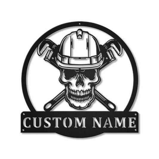 Personalized Skull Plumbing Metal Sign Art, Custom Skull Plumbing Monogram Metal Sign, Plumbing Gifts - metal sign
