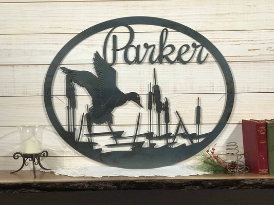 Last Name Metal Duck Sign Duck Hunter Gift 24 Inch - 8 inches - metal sign