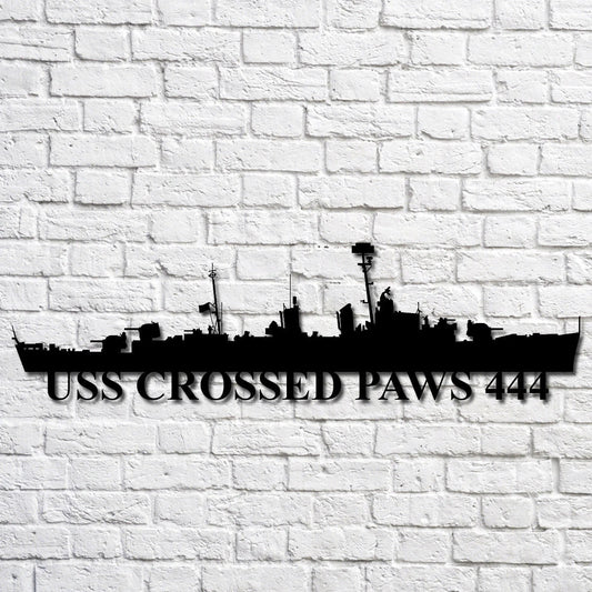 Uss Crossed Paws 444 Navy Ship Metal Art, Custom Us Navy Ship Cut Metal Sign, Gift For Navy Veteran, Navy - metal sign