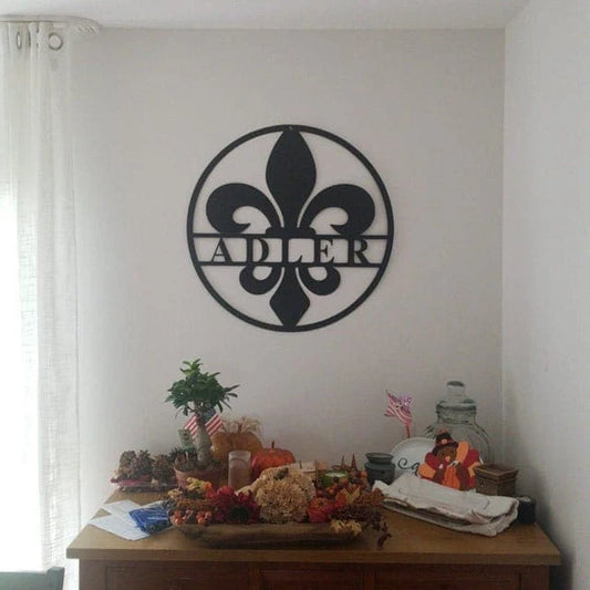 Fleur De Lis Personalized Family Name Sign Housewarming Gift Door Hanger Wedding Gift Metal Sign Fathers Day Gift Last Name Sign, Laser Cut Metal Signs Custom Gift Ideas