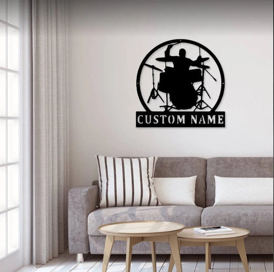 Drummer Male Metal Sign Drummer Male Sign Music Room Sign Gift For Musician Drummer Gifts For Men Custom Drum House Sign - 8 inches - metal sign
