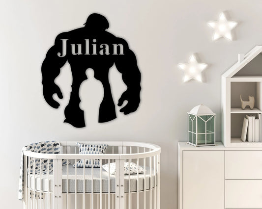 Custom Name Sign, Personalized Hulk Name Sign, Custom Metal Superhero, Metal Nursery Wall Hanger, Hulk - metal sign