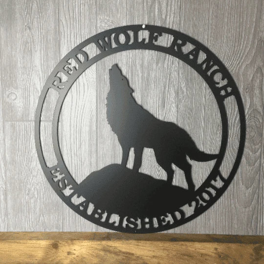 Howling Wolf Metal Ranch Sign, Cut Metal Sign, Metal Wall Art, Metal House Sign Laser Cut Metal Signs Custom Gift Ideas
