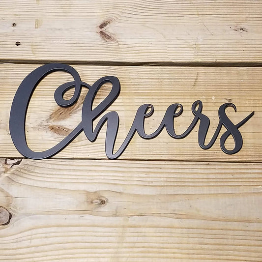 Cheers Script Metal Sign Black Steel Wall Decor Home Bar Wall Sign