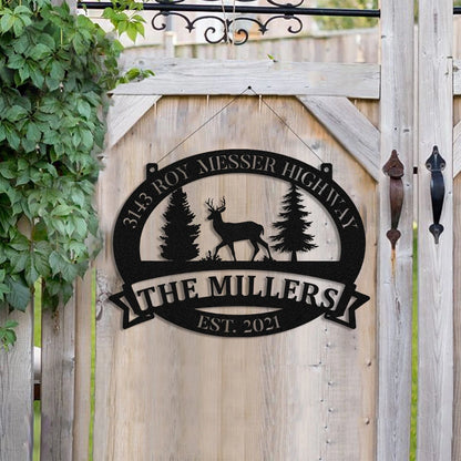 Personalized Family Name Deer Hunting Hunter Metal Sign Monogram, Wall Decor, Art Gift For Him, Metal Laser Cut Metal Signs Custom Gift Ideas