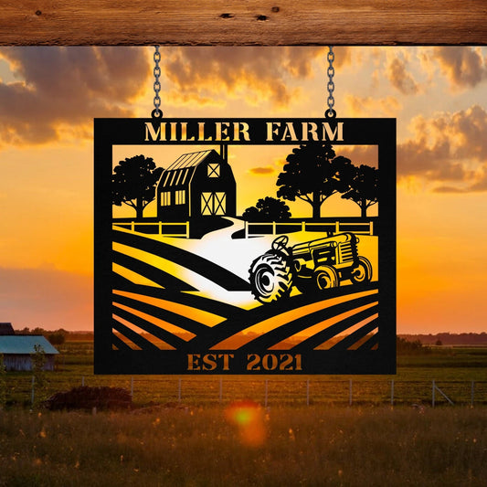 Personalized Metal Farm Sign Barn Tractor Monogram, Custom Outdoor, Front Gate, Metal Laser Cut Metal Signs Custom Gift Ideas - 8 inches - metal sign
