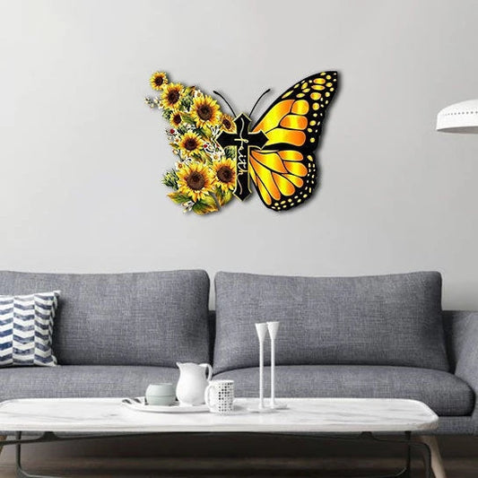 Monarch Butterfly Sunflower Faith Christian Cross Jesus 2 Decor Wall Art Cut Metal Sign Laser Cut Metal Signs Custom Gift Ideas - 8 inches - metal sign