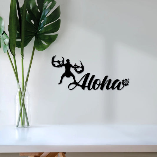 Metal Aloha Sign With Fire Dancer And Hibiscus Hawaiian Welcome Hawaii Decor Beach Sign Ocean Decor Custom Metal Sign - 8 inches - metal sign
