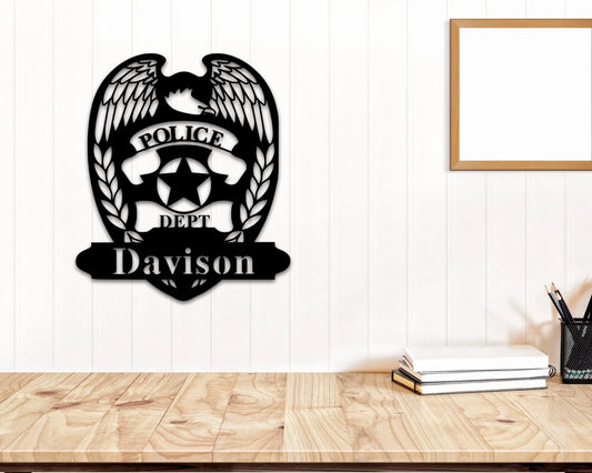 Sheriff Deputy Sign With Last Name, Personalized Cop Gift, Personalized Police Officer Badge Name Sign - metal sign