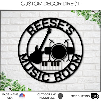 Custom Music Room Sign, Music Studio Metal Sign, Personalized Music Decor, Musical Instruments Sign, Musician Gift, Guitar Drums Keyboard Laser Cut Metal Signs Custom Gift Ideas