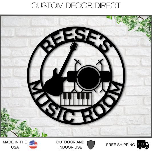 Custom Music Room Sign, Music Studio Metal Sign, Personalized Music Decor, Musical Instruments Sign - metal sign