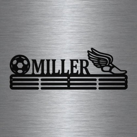 Soccer And Track Custom Name Medal Hanger Holder Display Rack Male 3 Rung, Cut Metal Sign, Metal Wall - metal sign