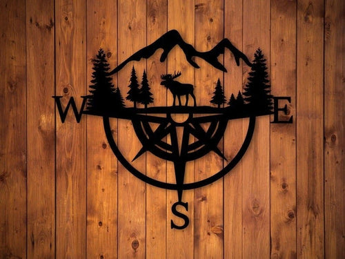 Moose Compass Metal Sign Woodland Animal Wall Decoration