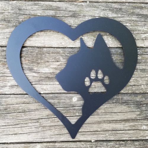 Cat Love Heart Metal Sign Heart Shaped Feline Silhouette & Paw Steel Sign Cat Lover Wall Decor