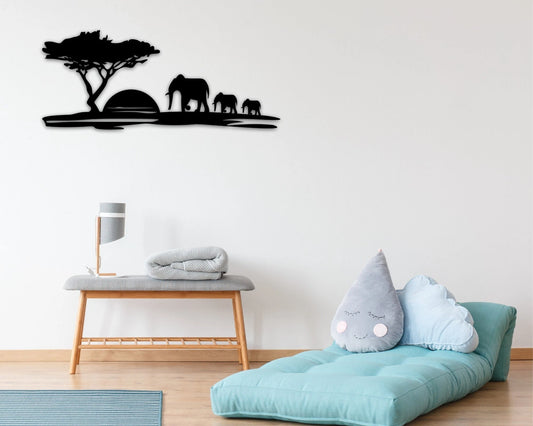 Safari Animals Sunset Elephant Sign Africa Nursery Decor Nursery Decor Nursery Baby Shower Gift Ideas Custom Nursery - 8 inches - metal sign