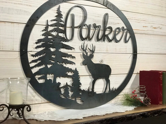 Personalized Last Name Metal Deer Sign Deer Hunter Gift 24 Inch Large Metal Sign Laser Cut Metal Signs Custom Gift Ideas - 8 inches - metal sign