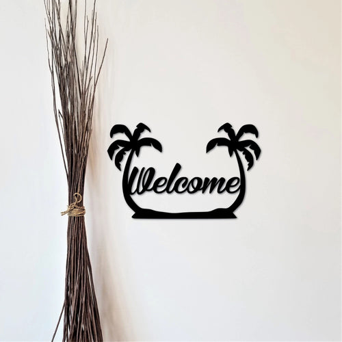 Palm Tree Welcome Sign Front Door Hanger Entryway Sign Tropical Or Beach Sign Hawaiian Decor Palm Tree Sign Vacation House Decor