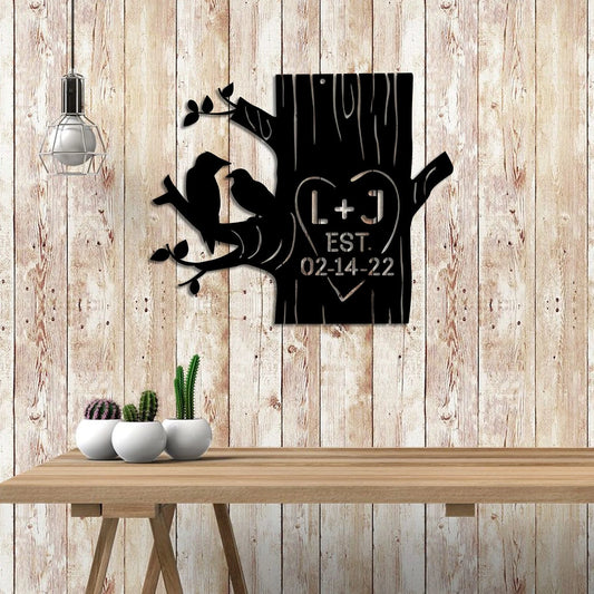 Personalized Name Bird Couple Valentines Day Metal Sign, Metal Laser Cut Metal Signs Custom Gift Ideas - 8 inches - metal sign