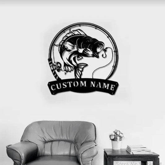 Bass Fishing Fish Pole Metal Sign Fishing Bass Sign Fishing Bass Gift For Men Fish Metal Name Sign Fisherman Gift
