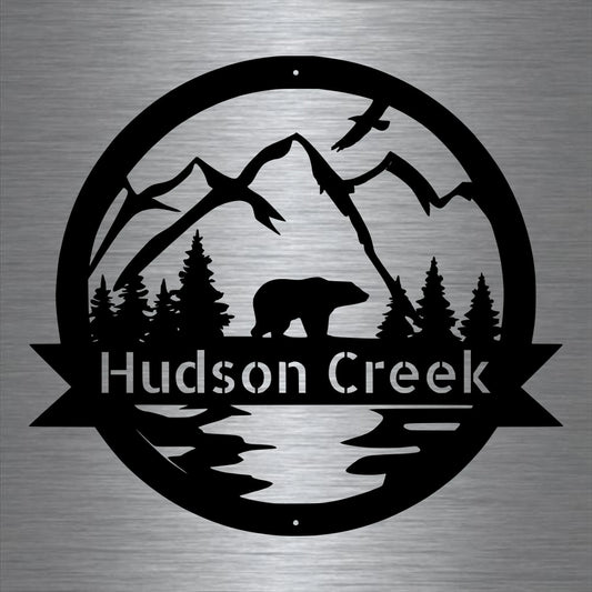 Personalized Bear Metal Sign, Bear In Woods Cabin Sign, Family Name Black Bear Sign, Personalized Bear - metal sign