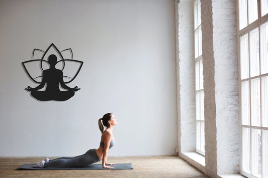 Lotus Flower With Yoga Pose Metal Wall Decor, Metal Wall Art, Housewarming Gift, Home Decor, Office - metal sign