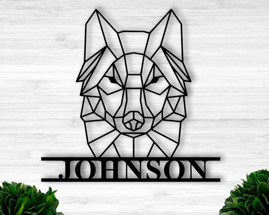 Personalized Geometric Wolf Sign Custom Wolf Head Sign Personalized Wolf Wilderness Sign Custom Metal Name Sign - 8 inches - metal sign