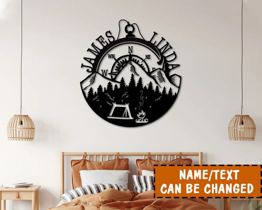 Custom Name Camping Wander Metal Signs Camping Couple Metal Art Hiking Wander Home Decor Laser Cut Metal Signs Custom Gift Ideas - 8 inches - metal sign