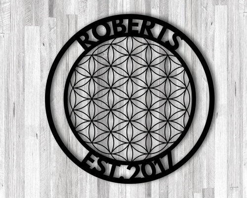 Personalized Last Name Metal Sign Metal Name Sign Flower Of Life Sign Metal Family Name Sign Metal Signs With Last Names Frontporchsign