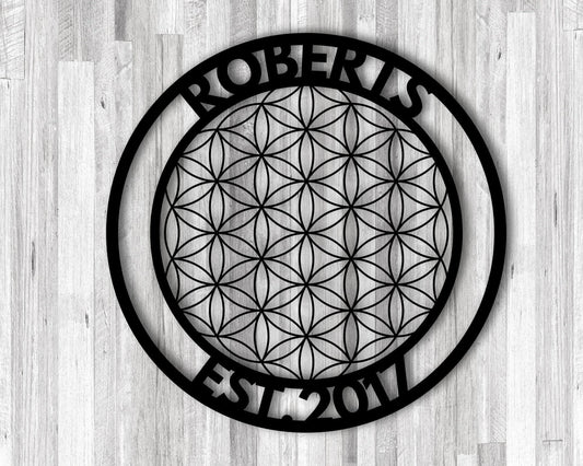 Personalized Last Name Metal Sign Metal Name Sign Flower Of Life Sign Metal Family Name Sign Metal Signs With Last Names Frontporchsign - 8 inches - metal sign