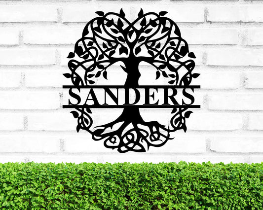 Personalized Tree Of Life Metal Sign, Last Name Sign, Front Porch Sign, Family Name Sign, Housewarming - wedding detail