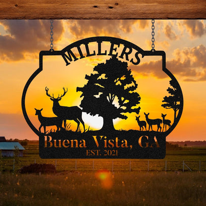 Personalized Family Name Deer Hunting Metal Sign, Custom Outdoor Farm, Wall Decor, Art Gift For Him, Metal Laser Cut Metal Signs Custom Gift Ideas