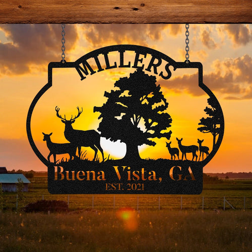 Personalized Family Name Deer Hunting Metal Sign, Custom Outdoor Farm, Wall Decor, Art Gift For Him, Metal Laser Cut Metal Signs Custom Gift Ideas