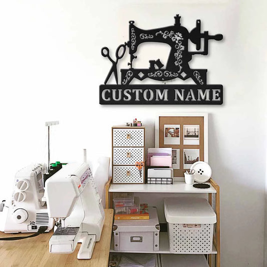 Personalized Name Old Singer Sewing Machine Sewing Room Metal House Sign Laser Cut Metal Signs Custom Gift Ideas - 8 inches - metal sign