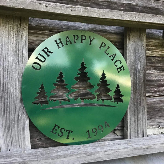 Personalized Pine Tree Family Name Sign Cut Metal Sign Metal House Sign - 8 inches - metal sign