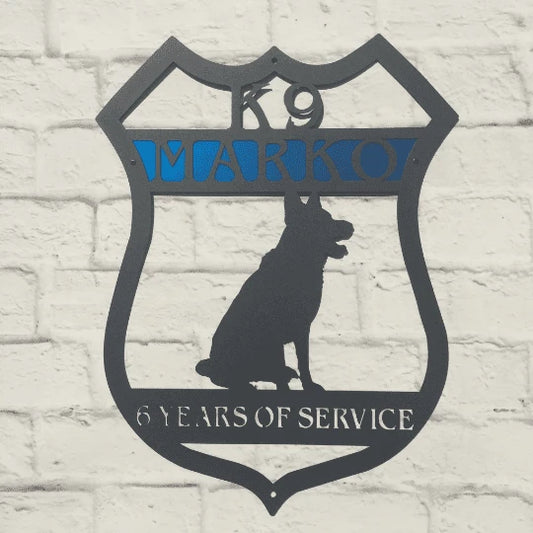 Personalized Shepherd K9 Badge Sign Cut Metal Sign Metal House Sign - 8 inches - metal sign