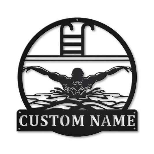 Personalized Swimming Monogram Metal Sign Art, Custom Swimming Metal Sign, Hobbie Gifts, Sport Gift - metal sign