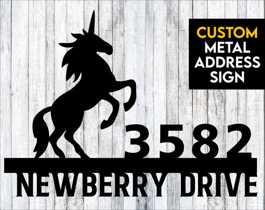 Unicorn Metal Address Sign Custom Address Sign, Cut Metal Sign, Wall Metal Art Laser Cut Metal Signs Custom Gift Ideas - 8 inches - metal sign