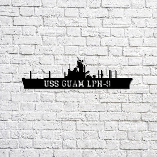 Uss Guam Lph9 Navy Ship Metal Sign, Memory Wall Metal Sign Gift For Navy Veteran, Navy Ships Silhouette - metal sign
