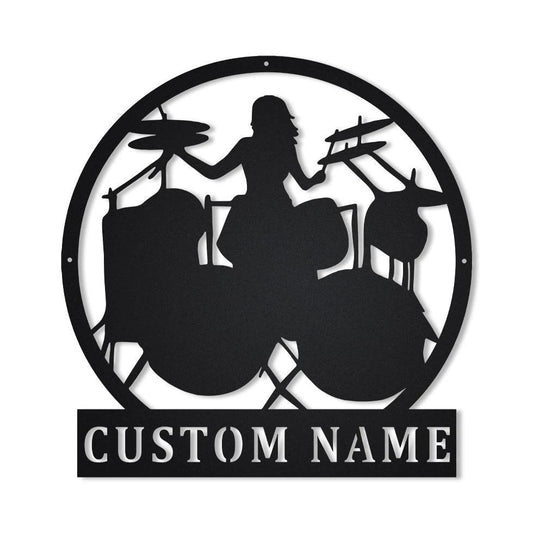 Personalized Drummer Female Metal Sign Art, Custom Drummer Female Metal Sign, Drummer Gifts For Men - metal sign