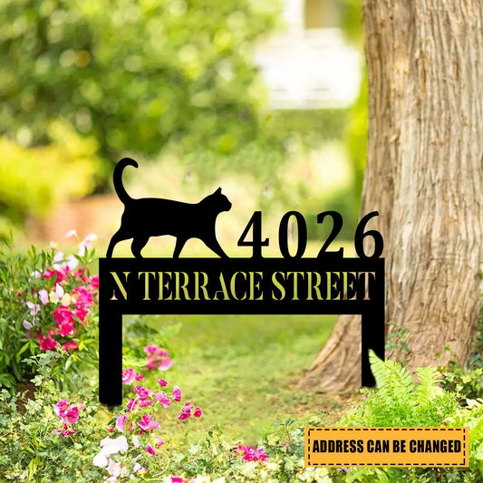 Custom Address Cat Metal Art, Home Decor, Gift For Her, Metal Laser Cut Metal Signs Custom Gift Ideas - 8 inches - metal sign