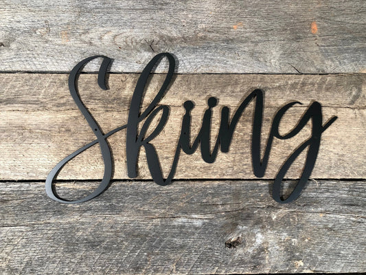 Skiing Metal Sign Housewarming Gift Metal Words Hobby Decor Skiing Metal Sign - 8 inches - metal sign