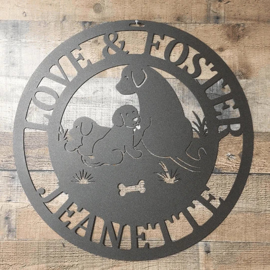 Dog Family Scene Sign Cut Metal Sign Metal House Sign - 8 inches - metal sign