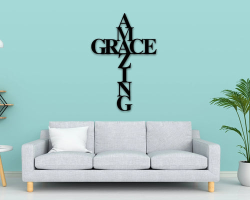 Amazing Grace Metal Sign Cross Religious Decor God Bless Spiritual Decor Religious Amazing Grace Cross Metal Sign Wall Hanger