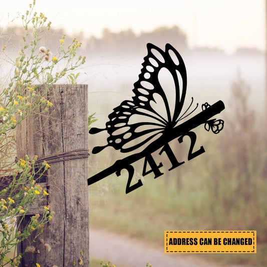 Customized Address Number Butterfly Metal Tree Stake, Mother's Day Gift, Metal Laser Cut Metal Signs - metal sign