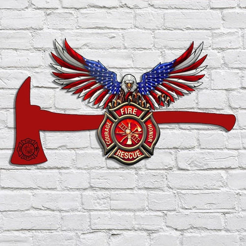 Firefighter Metal Wall Sign American Firefighter Logo Axe Metal Wall Hanging Honor Rescue Metal Cut House Decor Gift For Firefighter
