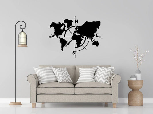 Metal World Map Compass Map Of Life Metal Sign Metal World World Compass Map Of World - 8 inches - metal sign